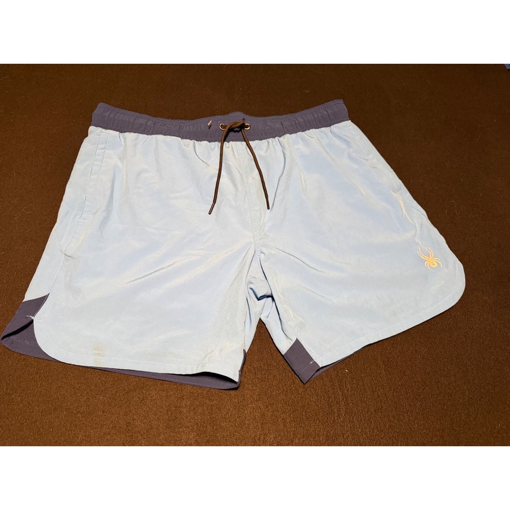 Spyder Swim Mens XL Board Shorts Light Blue Navy Blue Lined Swim Trunks Pockets